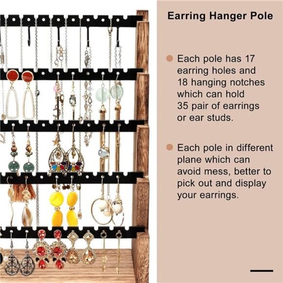 Earring Organizer, 5 Layer Earring Holder Organizer with Necklace Holder - Picture 3 of 7